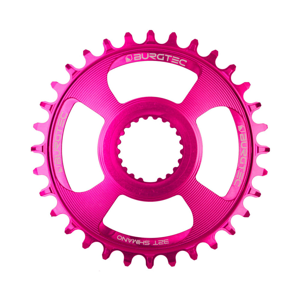Burgtec Thick-Thin Direct Mount Chain Ring - Shimano Direct Mount - 3mm Boost - Round - Toxic Barbie Pink - 12 Speed Shimano - 30T