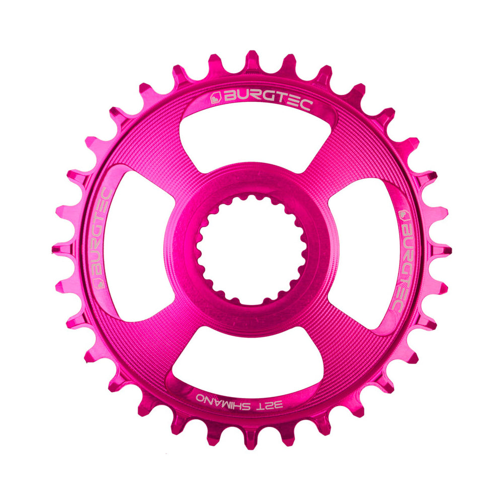 Burgtec Thick-Thin Direct Mount Chain Ring - Shimano Direct Mount - 3mm Boost - Round - Toxic Barbie Pink - 12 Speed Shimano - 32T