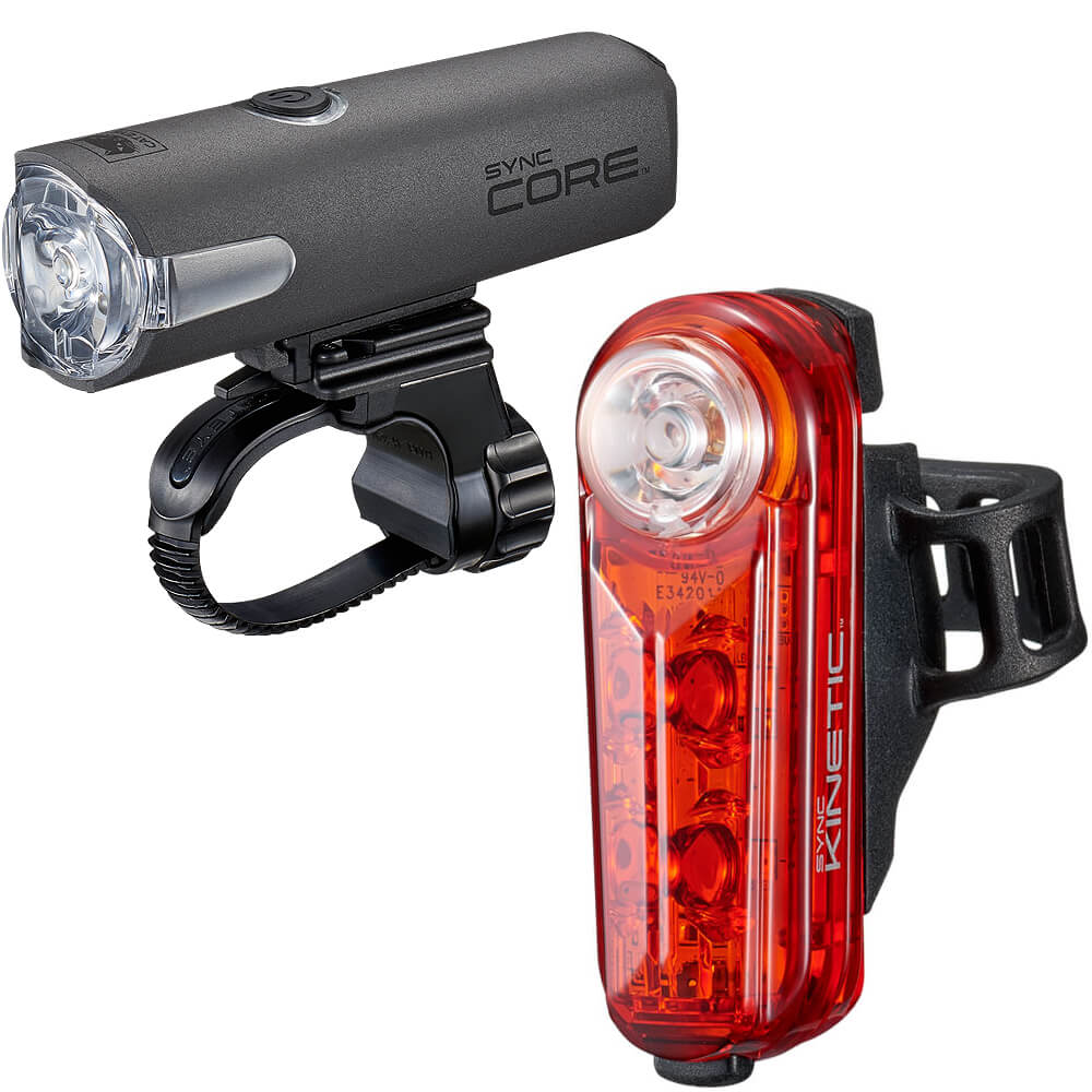 Cateye Sync Core Front and Kinetic Rear Light Set - Charcoal - Red
