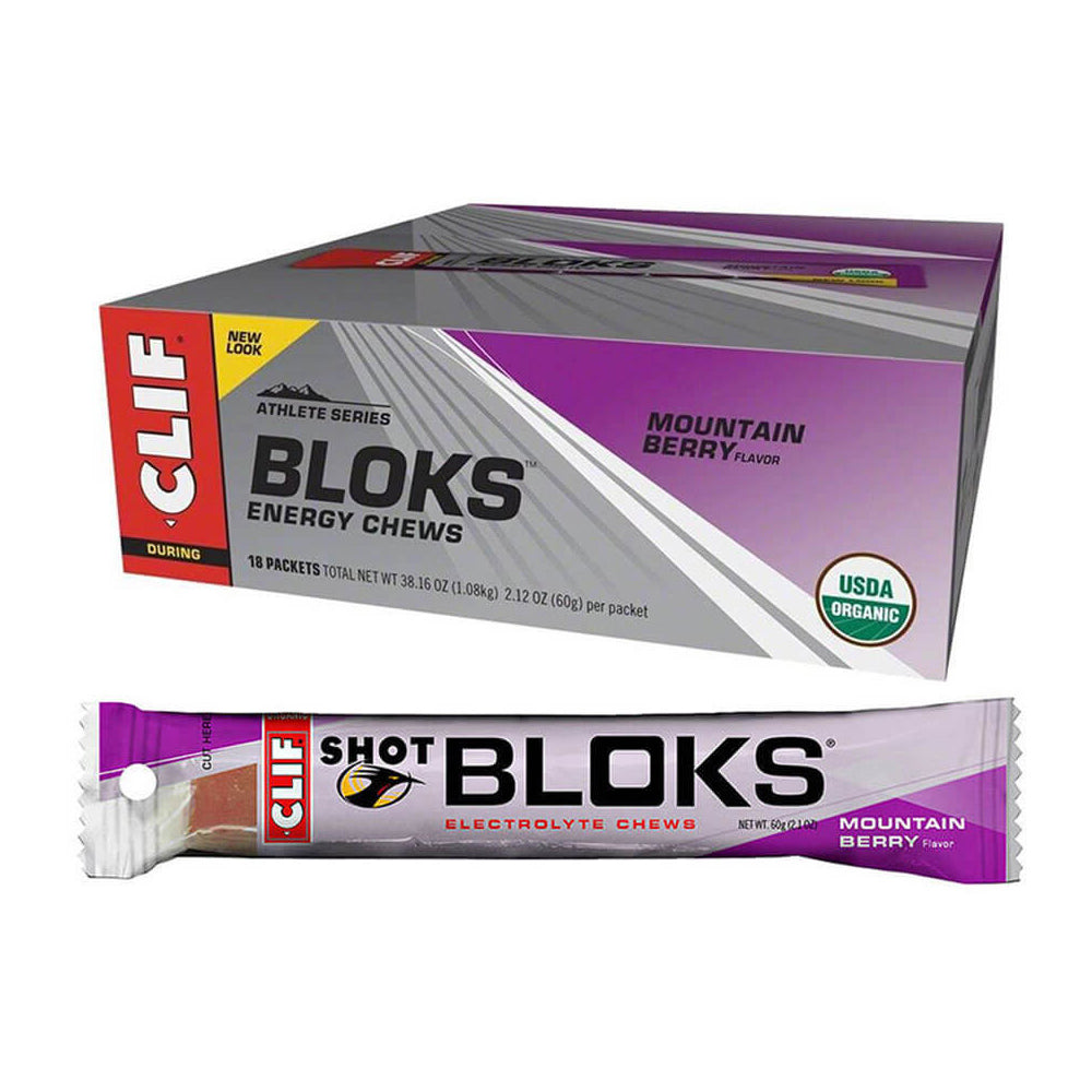 Clif Shot Bloks Box 18 x 60g Energy Chews Mountain Berry MTB Direct The MTB Experts