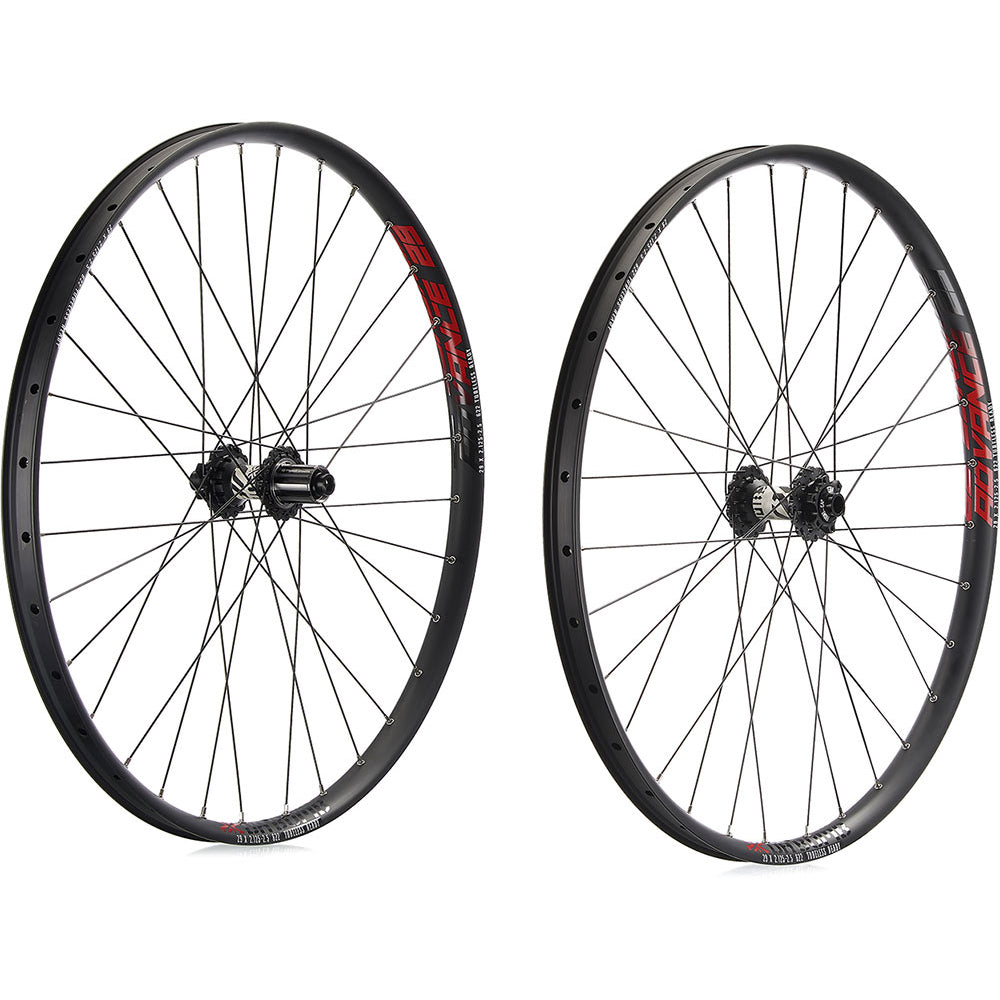 DaBomb Advance Wheelset - Shimano Micro Spline - Black - Red - F-15x110mm Boost R-12x148mm Boost - 6 Bolt - Front and Rear - 29 Inch