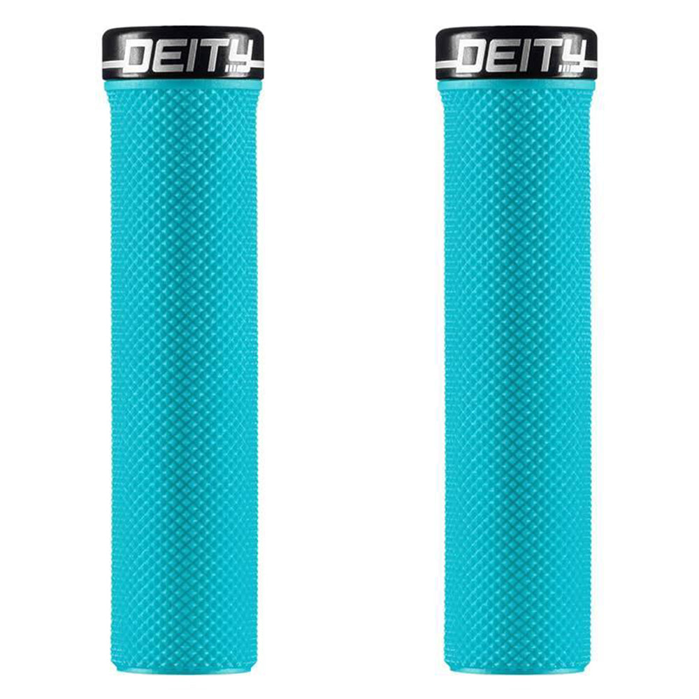 Deity Slimfit Single Clamp Lock On Grips - Turquoise With Black Clamps