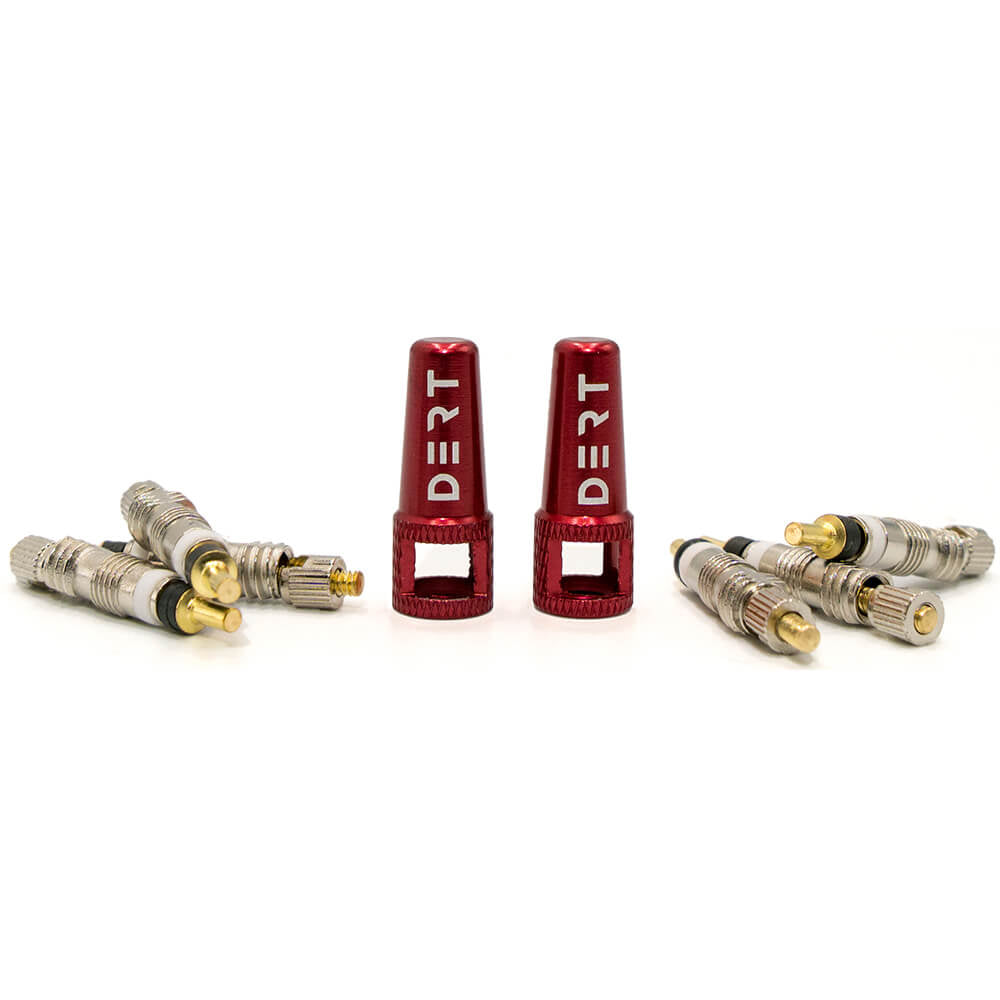 Dert Two in One Presta Valve Cap and Spare Cores - Red - V2