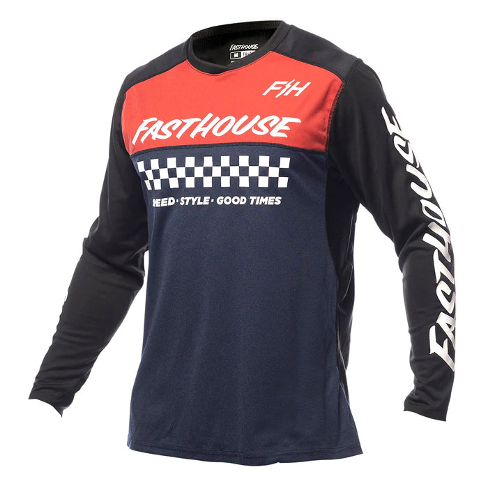 Fasthouse Alloy Mesa Long Sleeve Jersey - L - Heather Red - Navy