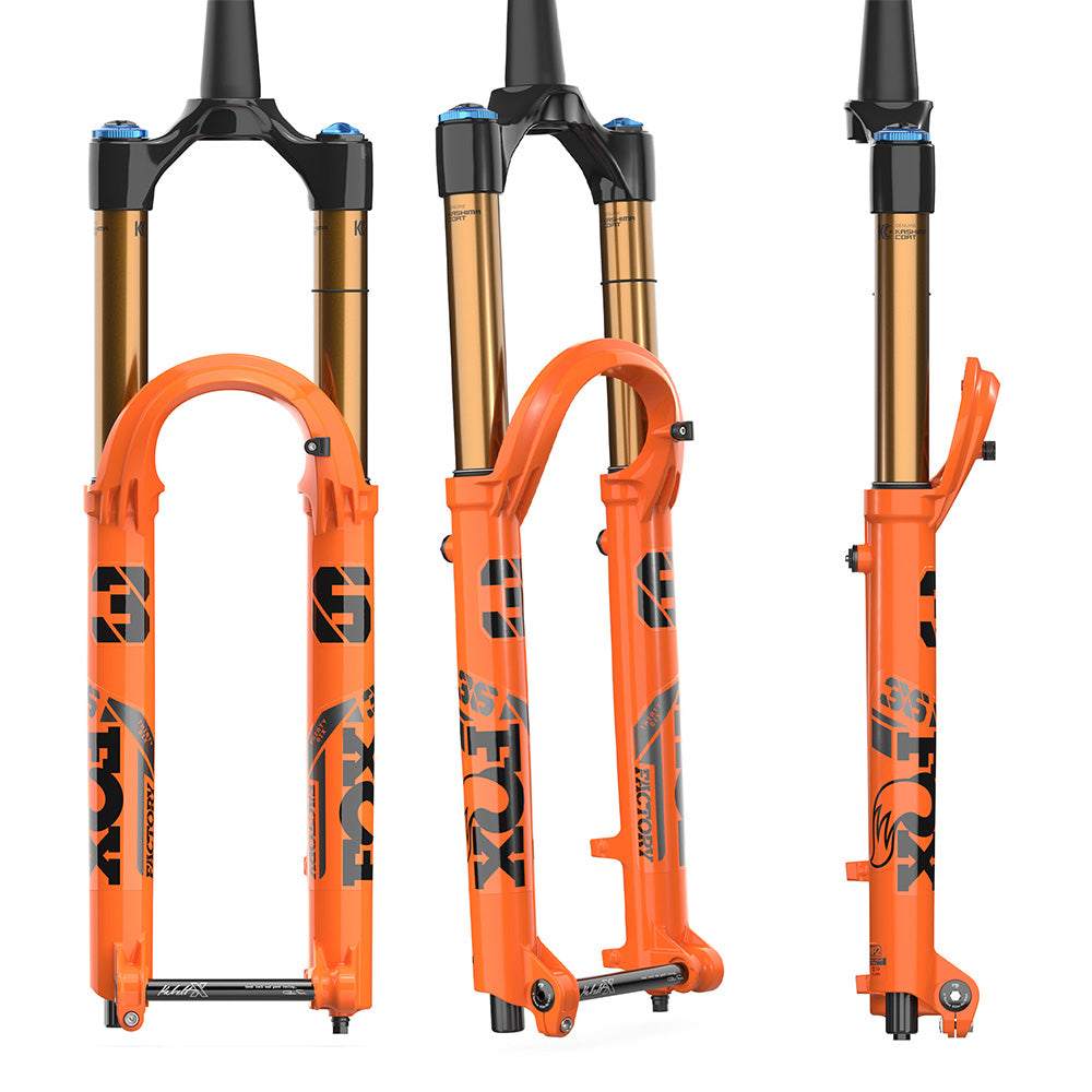 Fox Shox 36 Float Factory Kashima Fork - 15x110mm Boost - QR Lever - 44mm - 160mm - Grip 2 HSC/LSC HSR/LSR - 2023 - Tapered 1 1-8-1.5 Inch - 29 Inch- Shiny Orange