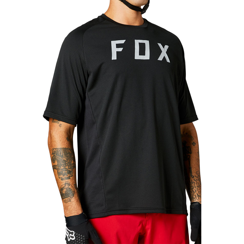 Fox Defend Short Sleeve Jersey - M - Black - Text