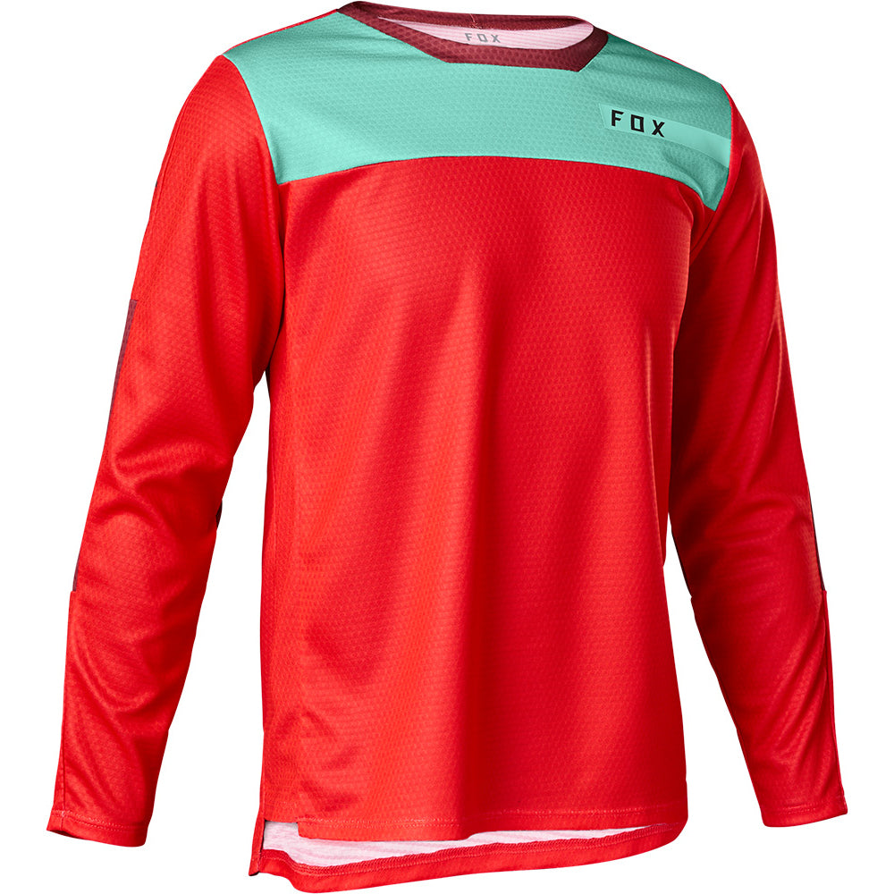 Fox Defend Youth Long Sleeve Jersey - Youth XL - Moth Fluorescent Red