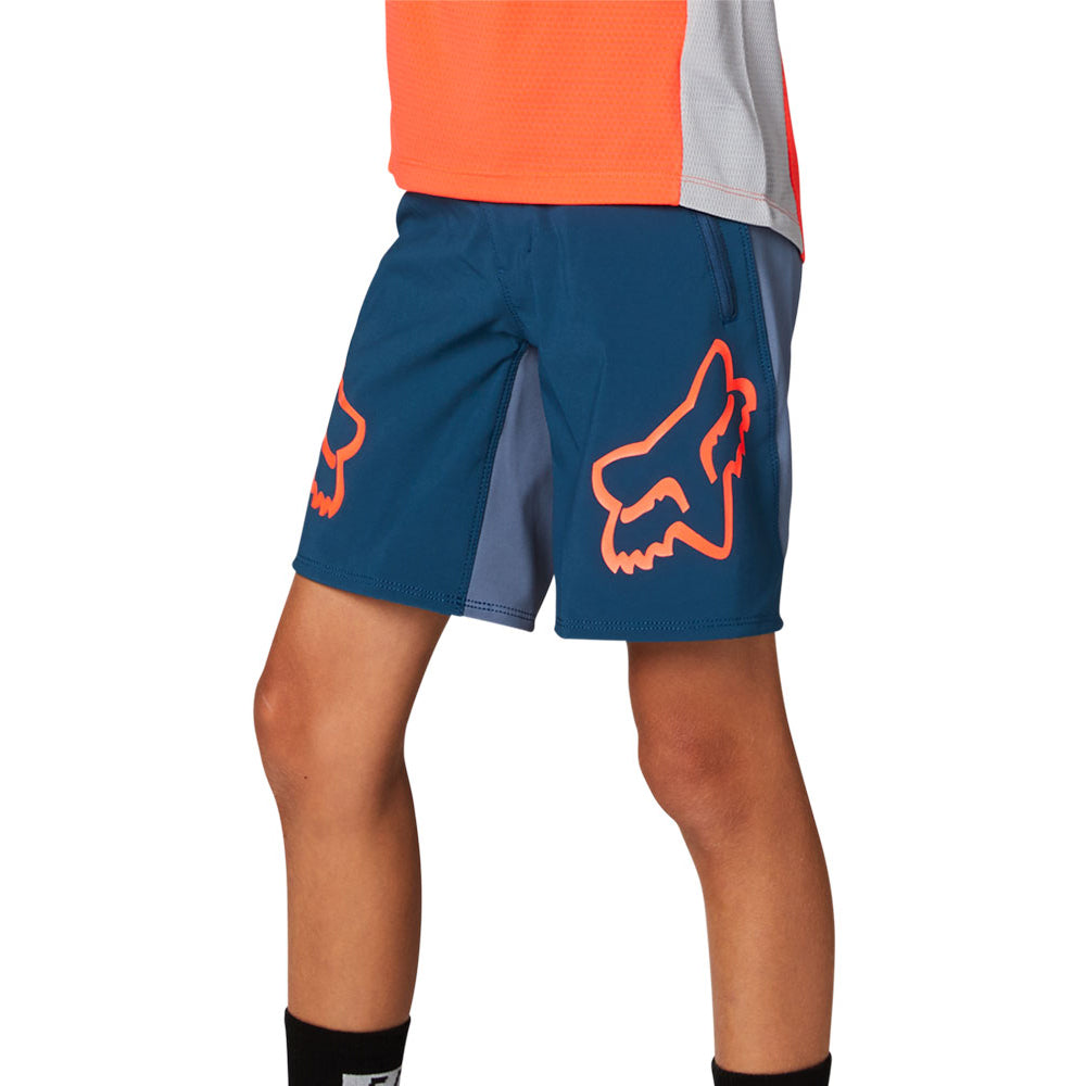 Fox Defend Youth Shorts - Youth S-22 - Dark Indigo - Logo