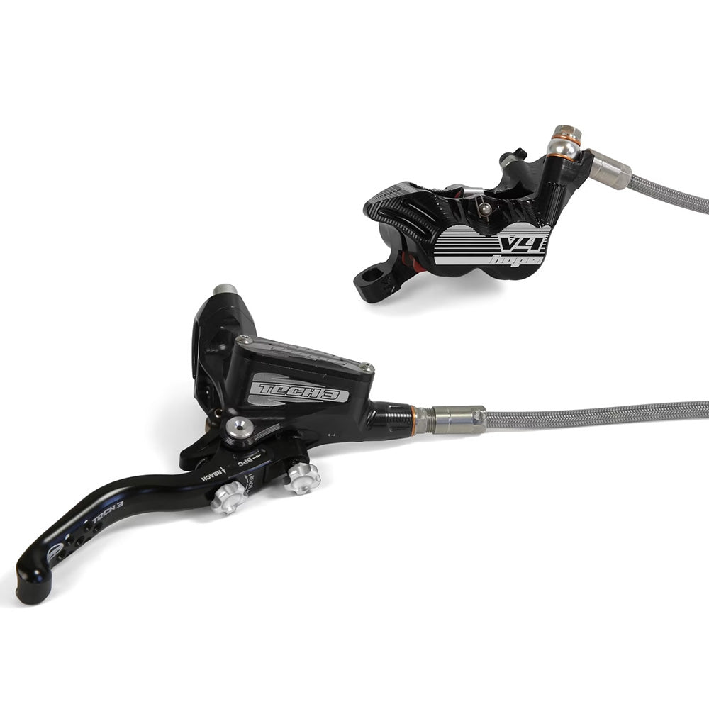 Hope Tech 3 V4 Disc Brake - Front - Right Lever - Black - Braided Hose