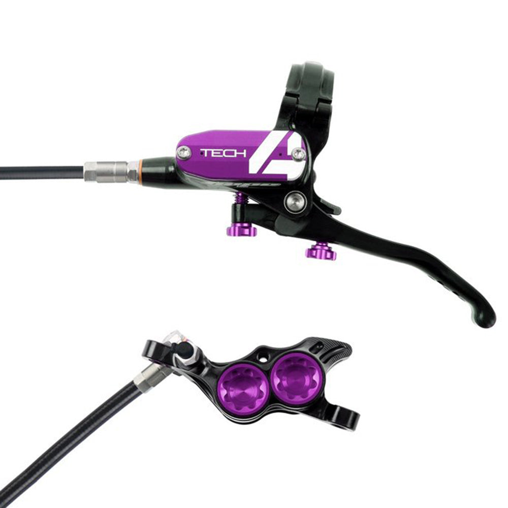 Hope Tech 4 E4 Disc Brake - Rear - Left Lever - Black - Purple - Black Hose