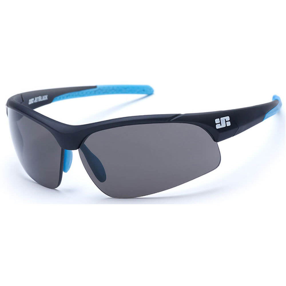 Jetblack Patrol Sunglasses - Matte Black With Blue Tips - Smoke Amber And Clear Lens