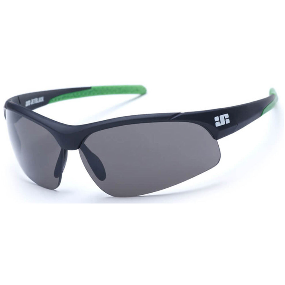 Jetblack Patrol Sunglasses - Matte Black With Green Tips - Smoke Amber And Clear Lens