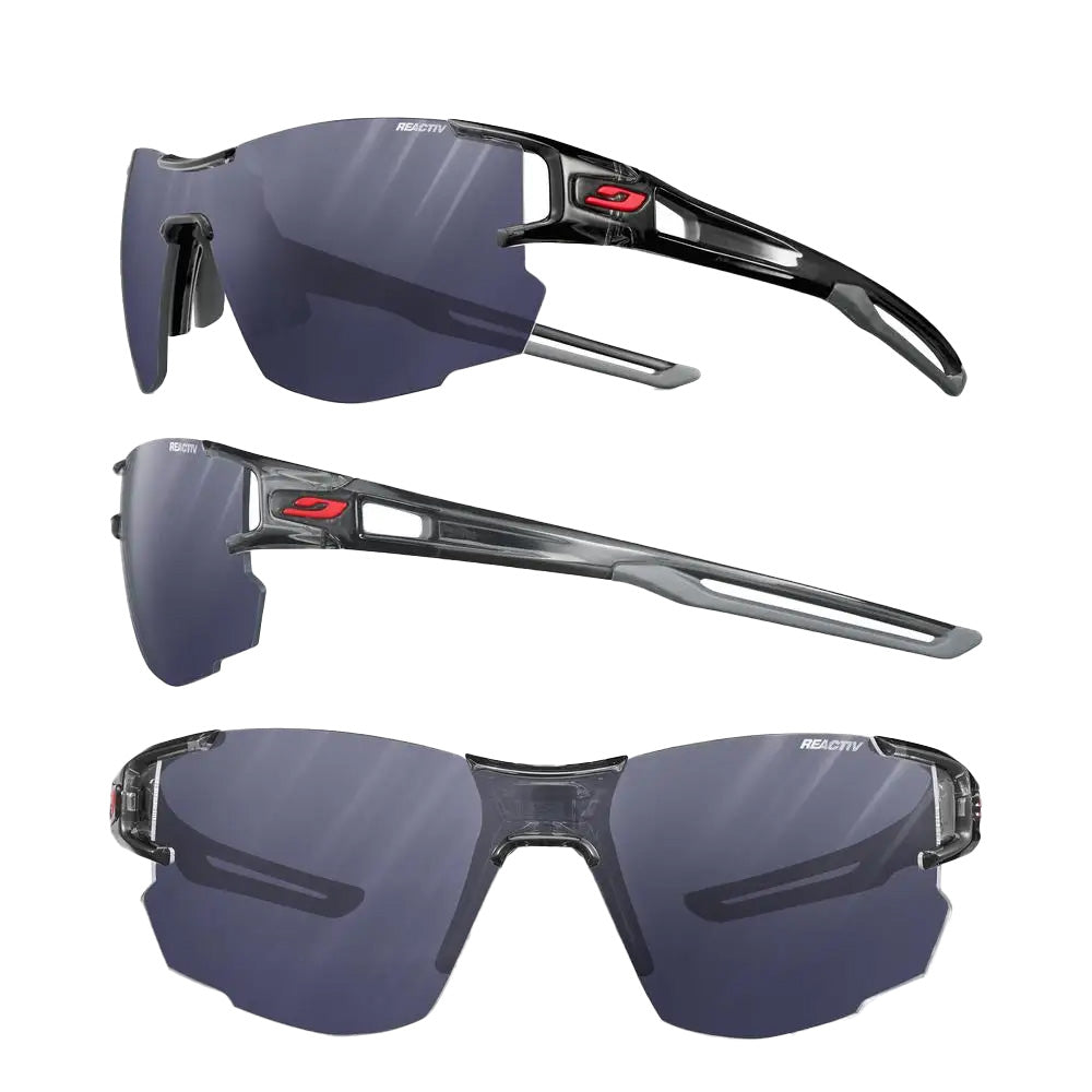 Julbo Aerolite Sunglasses - One Size Fits Most - Gloss Translucent Grey - Black - Reactiv Performance 0-3 Lens - M