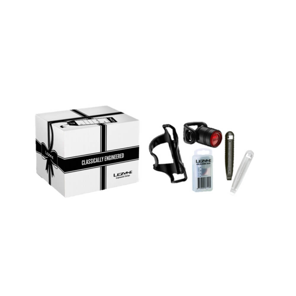 Lezyne Essentials Pack - Femto Drive Rear LED Light - Flow SL Bottle Cage - Tyre Repair Kit