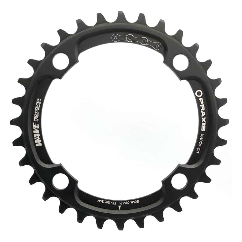 Praxis Wave Tooth 4 Bolt Chainring - 104 BCD - Round - Black - 10-12 Speed - 34T