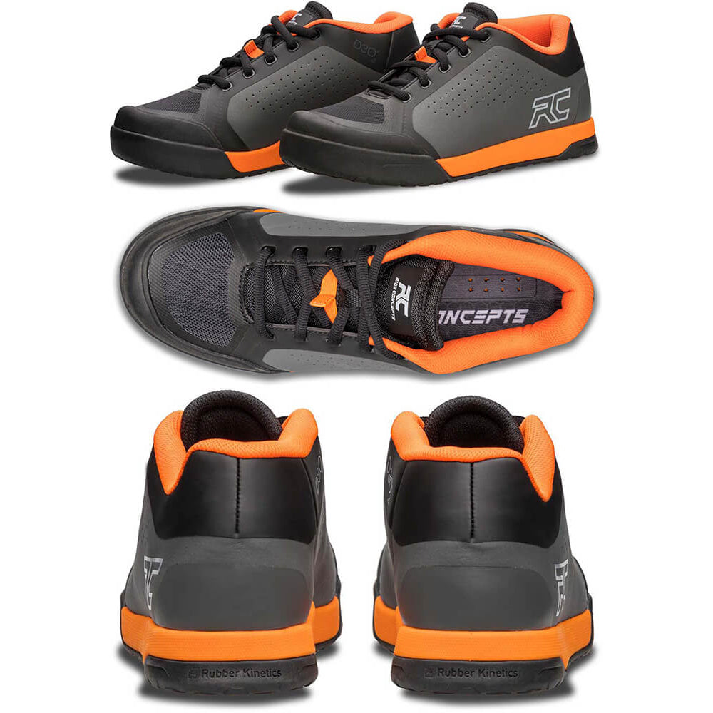 Ride Concepts Powerline Flat Shoes - US 7.5 - Charcoal - Orange