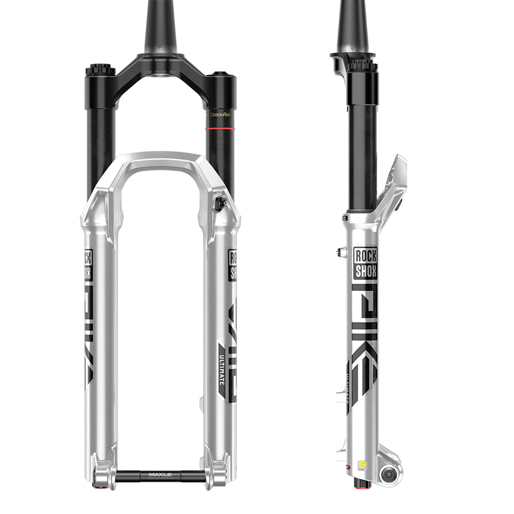 Rockshox Pike Ultimate Charger 3 RC2 Debonair+ C1 Fork - Gloss Silver - 15x110mm Boost - Maxle Stealth - 37mm - 120mm - 2023 - Tapered 1 1-8-1.5 Inch - 27.5 Inch