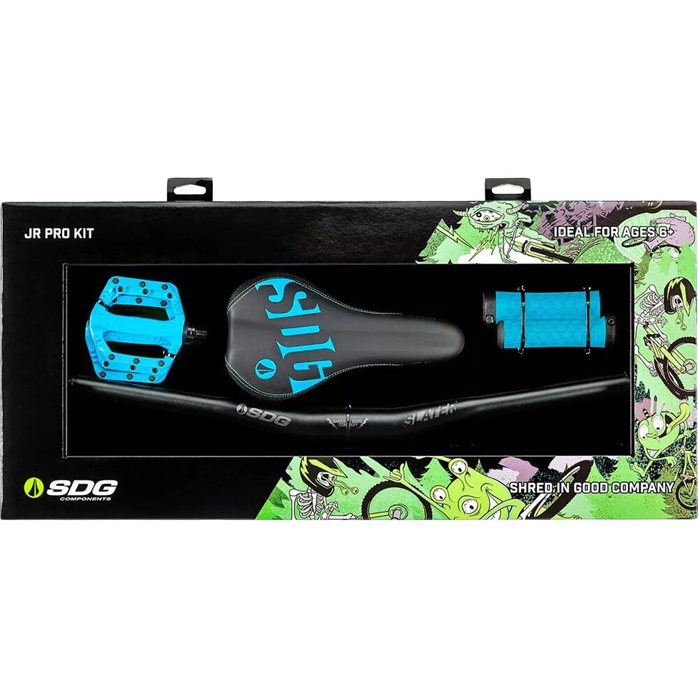 SDG Junior Pro Bars Grips Pedals and Saddle Kit - Cyan Blue - 31.8mm - 20 Rise - 650