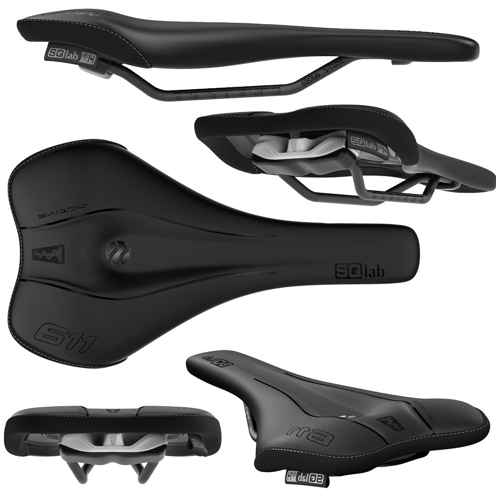 SQLab 611 Ergowave Active 2.1 S-Tube Saddle - Black - S-Tube Rails - 140mm Wide
