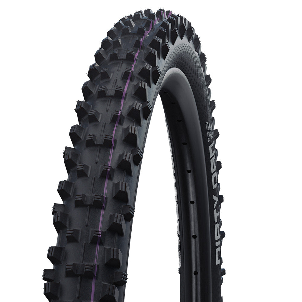 Schwalbe Dirty Dan Tyre - Black - Purple - TLE Kevlar Folding - Super Downhill - Addix Ultra Soft - EVO - 2.35 Inch - 29 Inch