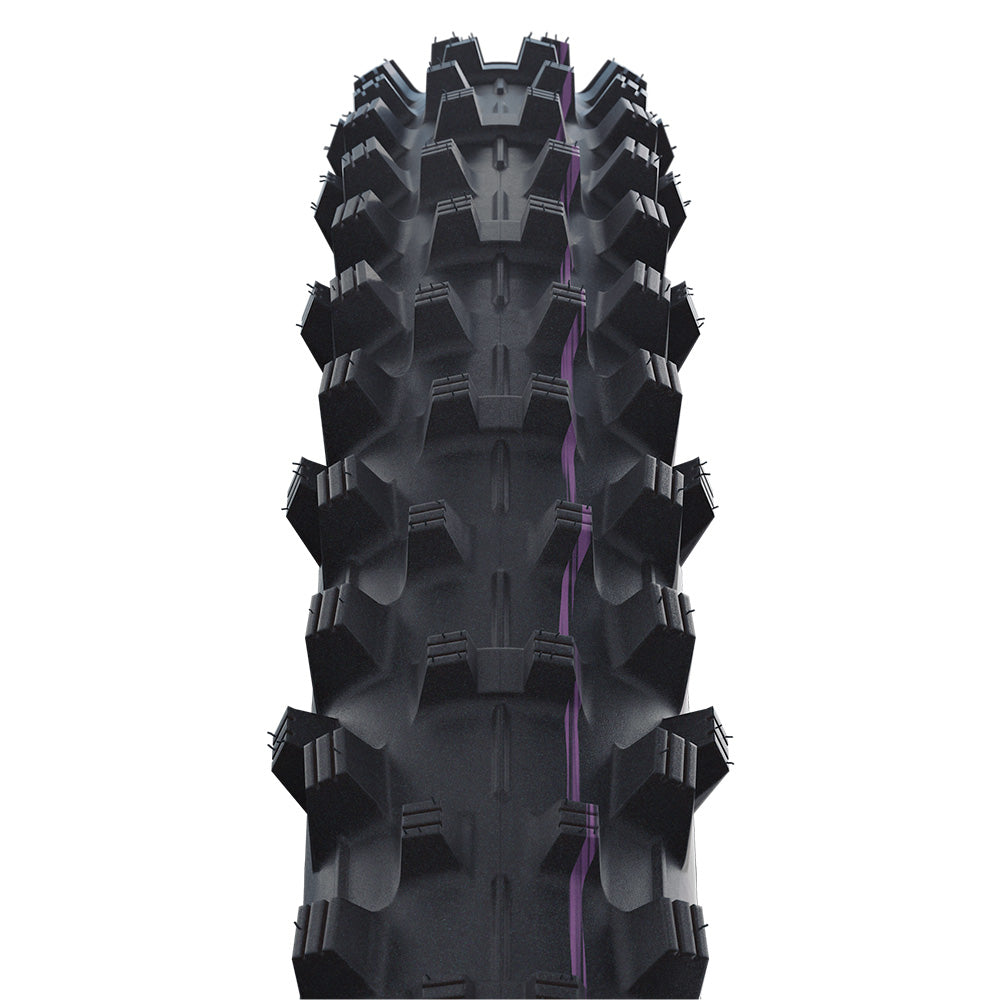 Schwalbe Dirty Dan Tyre - Black - Purple - TLE Kevlar Folding - Super Downhill - Addix Ultra Soft - EVO - 2.35 Inch - 29 Inch