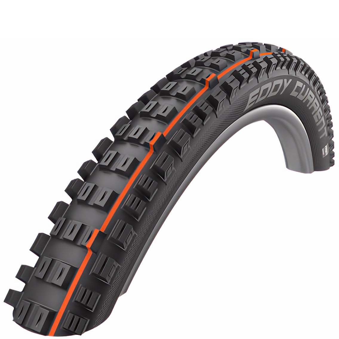 Schwalbe Eddy Current eBike Rear Tyre - Black - Orange - Rear - TLE Kevlar Folding - Super Gravity - E-50 - Addix Soft - EVO - 2.6 Inch - 27.5 Inch