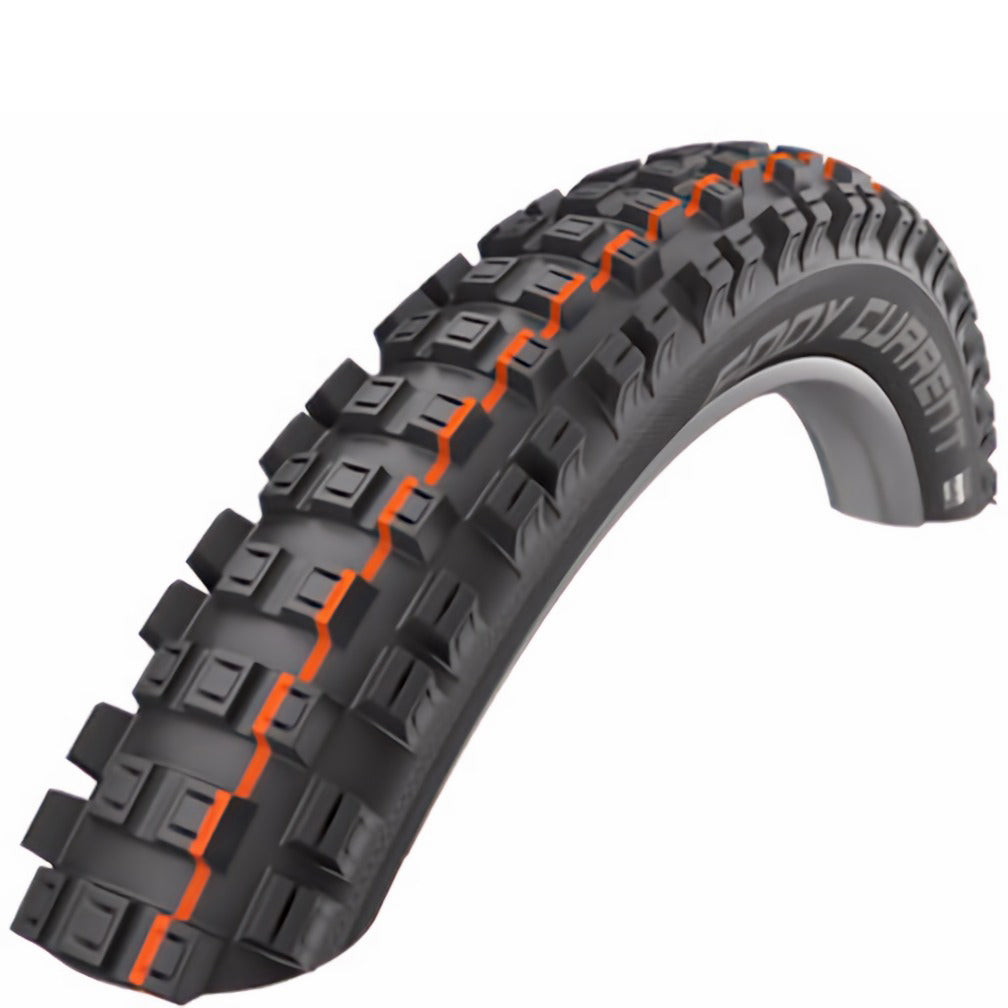 Schwalbe Eddy Current eBike Rear Tyre - Black - Orange - Rear - TLE Kevlar Folding - Super Gravity - E-50 - Addix Soft - EVO - 2.6 Inch - 29 Inch