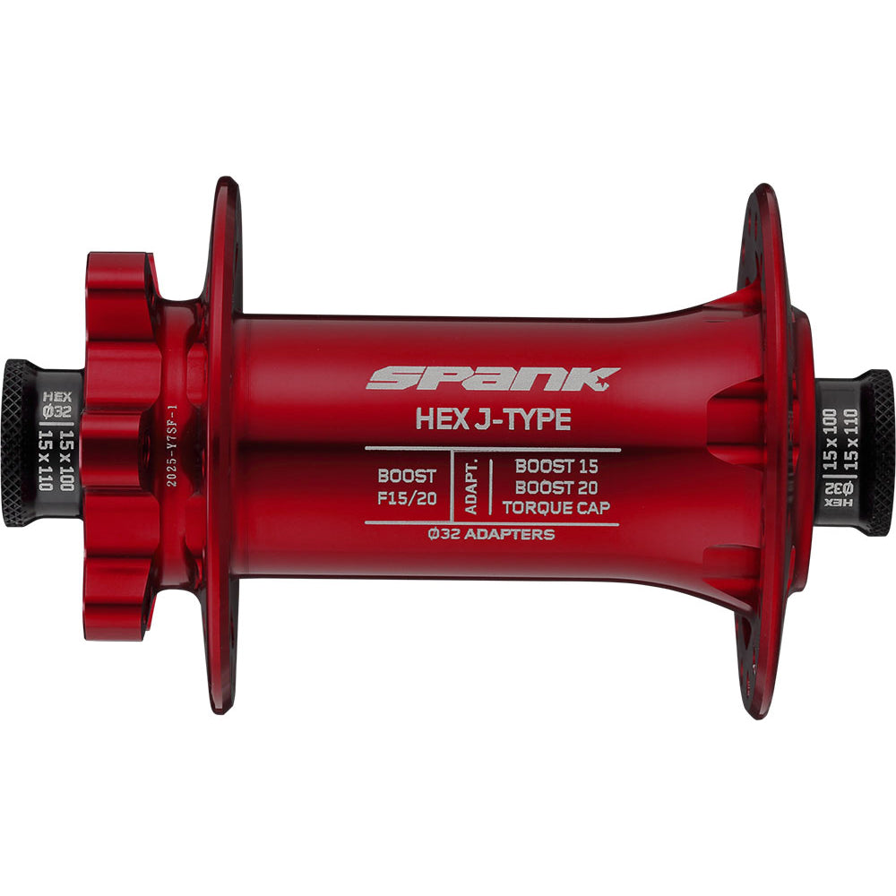 Spank Hex Front Hub - Red - 15x110mm Boost-20x110mm - J-Bend Spoke - 6 Bolt - Front - 32 Hole