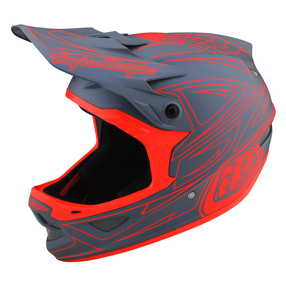 TLD D3 Fiberlite Helmet - L - Spiderstripe Grey - Red