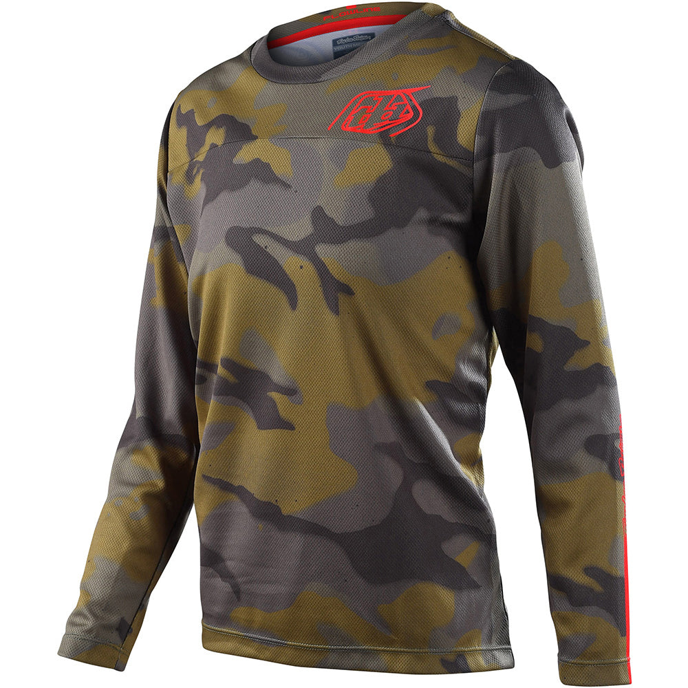 TLD Flowline Youth Long Sleeve Jersey - Youth L - Spray Camo Army