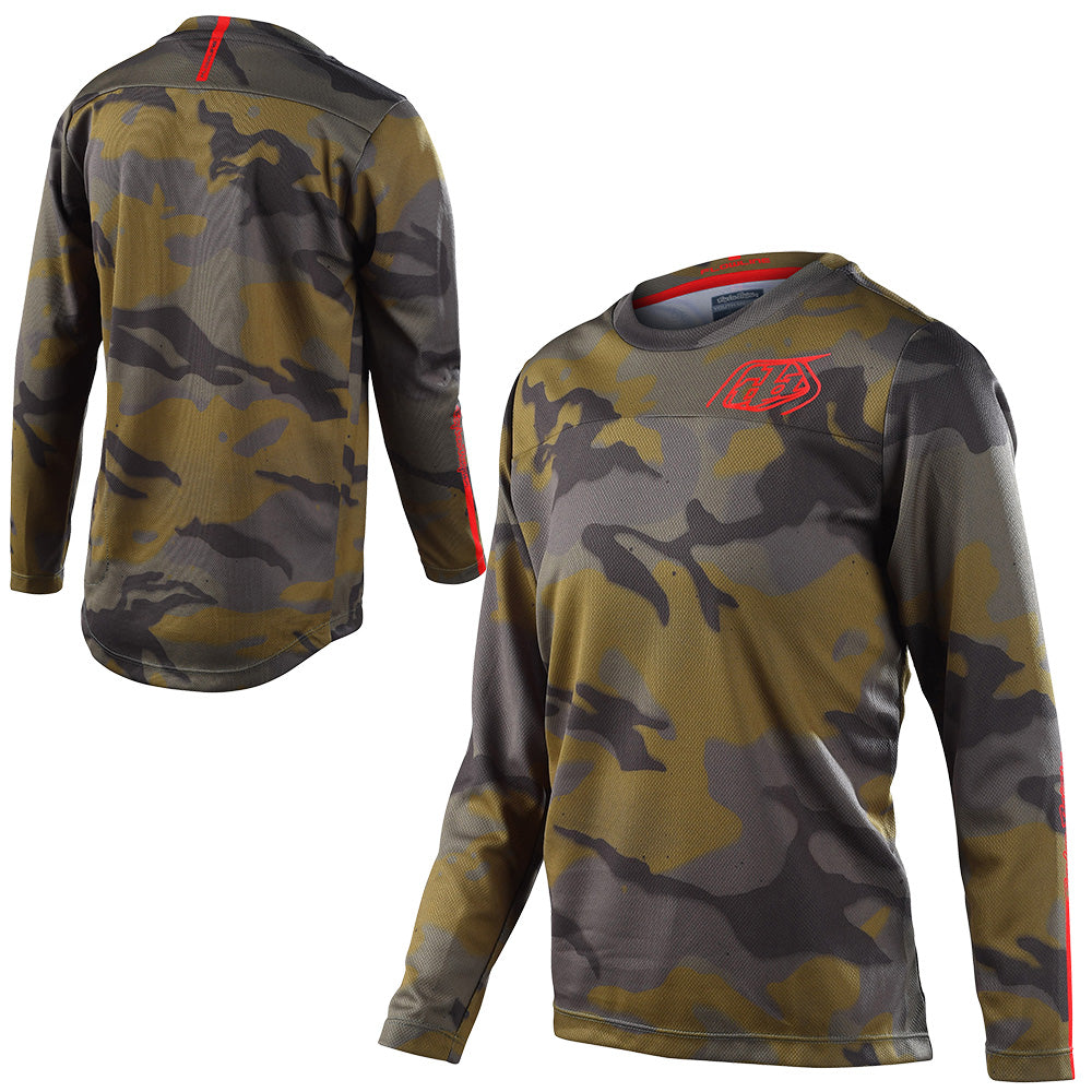 TLD Flowline Youth Long Sleeve Jersey - Youth S - Spray Camo Army