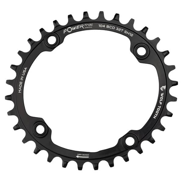 Wolf Tooth 4 Bolt Alloy Drop-Stop Chainring - 104 BCD - Oval - Black - 32T
