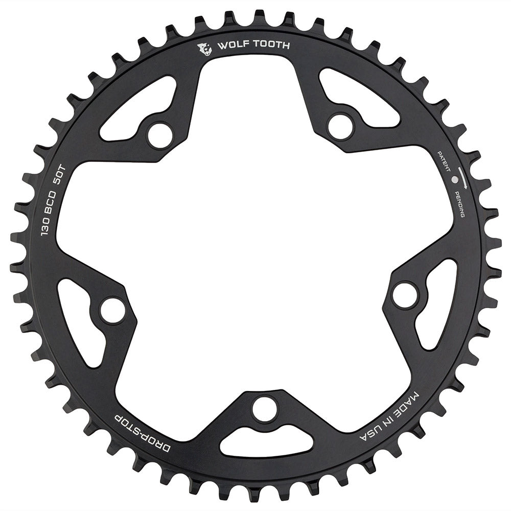 Wolf Tooth 5 Bolt Drop Stop Chainring - 110 BCD - Round - Black - 9-12 Speed Flattop - 44T