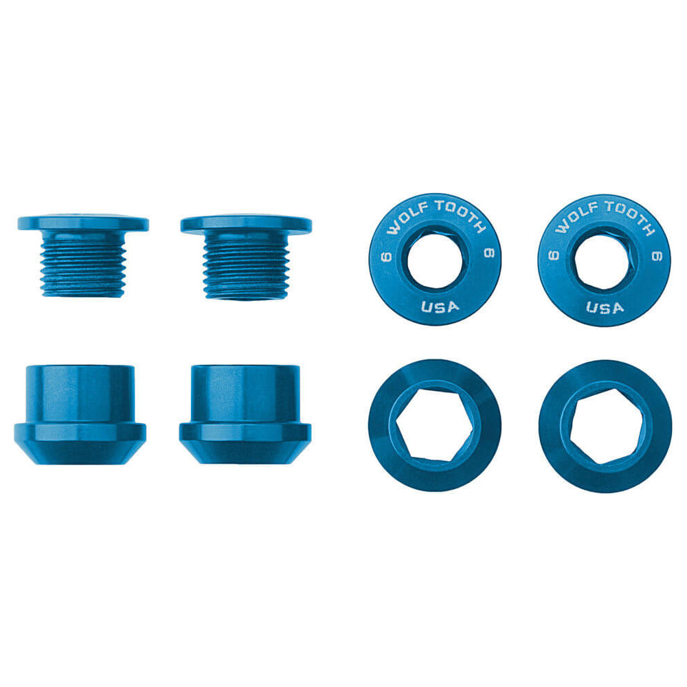 Wolf Tooth Anodized Alloy Chainring Bolts - Blue - Set of 4 - 6mm