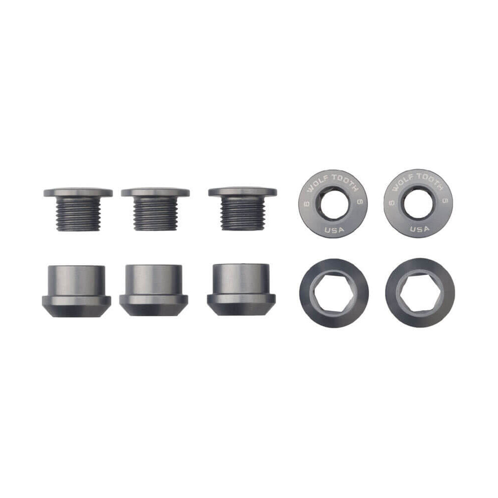 Wolf Tooth Anodized Alloy Chainring Bolts - Gunmetal - Set of 5 - 6mm