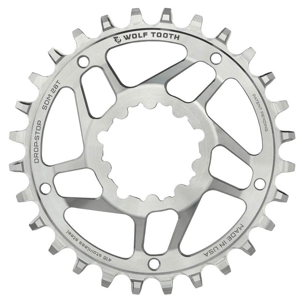 Wolf Tooth Direct Mount Drop-Stop Chainring - SRAM Direct Mount - 3mm Boost - Round - Nickel - 12 Speed Shimano - 32T
