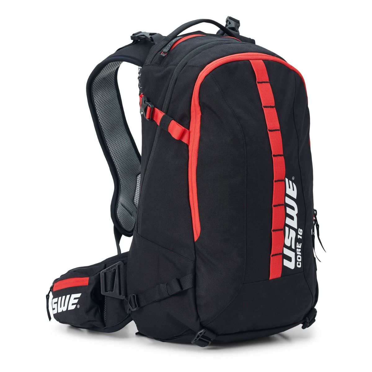 USWE Core 16 Hydration Pack - Black - Red - 16L Pack - 3.0L Bladder (Not Included)